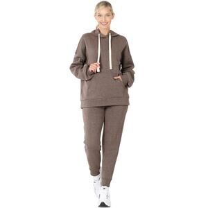 Melange Velboa hoodie & jogger Pants set (Mocha)- Large
